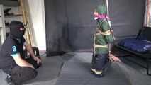 Myxxxy bound gagged and vibed in shiny nylon Rainwear and finally suspended