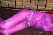 Mara tied and gagged on a princess bed in an old cellar wearing an supersexy thin shiny nylon combination (Pics)