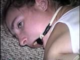 24 Yr OLD CRAFTER IS RING-GAGGED, BAREFOOT, HOG-TIED, WEARING JEANS, TOE-TIED, HANDGAGGED & DROOLS (D64-6)