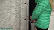 Cuffed to the ladder with legcuffs
