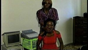 21 Yr OLD BLACK COLLEGE STUDENT OTM GAGGED, HOG TIED ON BED WHILE  WEARING BLACK LINGERIE, GARTER BELT, HIGH HEELS AND HANDGAGS HER GIRLFRIEND (D74-9)