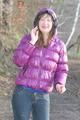 Alina during her walk on the sea wearing sexy shiny nylon down jacket and a shiny nylon shorts under her jeans (Pics)