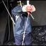 ***SPECIAL*** SEXY SANDRA tied and gagged overhead with special crotchrope wearing a sexy blue really shiny nylon rain pants and an oldschool shiny nylon rain jacket (Video)