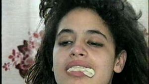 18 Yr LATINA ZARR IS BALL-GAGGED & TIT FONDLED ON BED (D48-13)