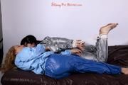Jill tied and gagged by Sophie wearing shiny PVC suits (Pics)