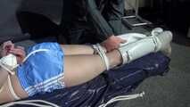 Lady M tied and spanked in shiny blue nylon shorts