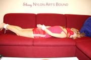 Samantha tied and gagged in shiny nylon shorts