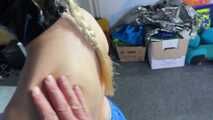 Lady M tied and spanked in shiny blue nylon shorts