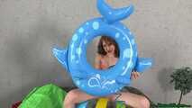 overinflate seven pool toys with the air compressor until burst