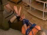 Melanie manhandled and hogtied