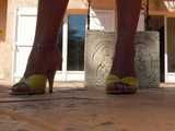 yellow leather mules and tits