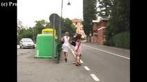 016165 Eve Takes A Comfortable Seat To Pee In The Bus Shelter