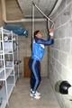 Alina tied and gagged in shiny nylon clothes