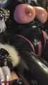 Furry vixen fox milks the slave.
