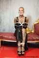 Miss Francine bound and gagged with layers of gags in a sexy PVC dress
