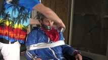 Watch Myxxxy bound and gagged in shiny nylon Rainwear with multiple gags and breath control