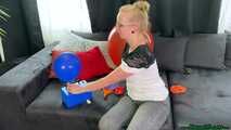 Various balloon popping fun and inflating five balloons without popping