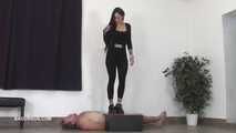 Slave's orgasms under Mistress Cleo's platform shoe
