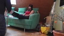 Lisa roped on couch 1/2