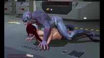 Busty Brunette Anal Sex on the Floor with Big Alien