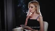 18 y.o. Angelina is smoking two 120mm cigarettes and giving an interview about her smoking experience