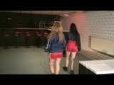 ***HOT HOt HOT*** Jenny and Petra wearing sexy shiny nylon shorts and tops posing and exploring the club (Video)