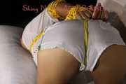 Sexy Sandra being tied and gagged with ropes  and a clothgag wearing a supersexy white/green shiny nylon shorts and a white tshirt (Video)