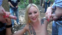 HARDEST OUTDOOR GANGBANG with skinny blonde - FARMERS GET TO FUCK FOR FREE!