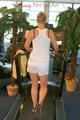 Katharina and Jenny during their workout in the fitness center wearing sexy shiny nylon shorts and tops (Pics)