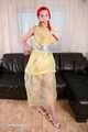 Morrigan - taped in yellow trash bag dress