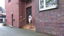 068016 Naughty Ling Takes A Long Arcing Pee From The Office Steps