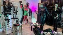 Rubber slave is used as a human toilet and has to suck cock