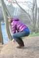 Alina during her walk on the sea wearing sexy shiny nylon down jacket and a shiny nylon shorts under her jeans (Pics)