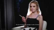 18 y.o. Angelina is smoking two 120mm cigarettes and giving an interview about her smoking experience