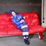 ***DESTINY***HOT HOT HOT tied and gagged with tape and cloth gag on a sofa wearing an sexy oldschool skisuit and a down jacket (Pics)