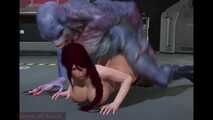Busty Brunette Anal Sex on the Floor with Big Alien