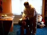 Handcuffed and hogtied on screen