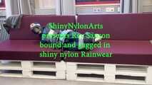 Rey Sanson bound and gagged in a shiny nylon Rainwear gets Pants ripped of