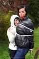 Jill ties her friend in shiny downjackets