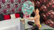sexy topless pump2pop seven balloons with the helium tank
