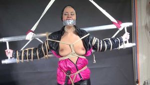 Alice, bound, gagged and vibed in shiny nylon clothes