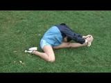 Enni during stretching wearing shiny nylon shorts and an oldschool rain jacket (Video)
