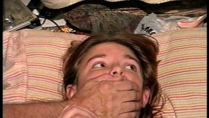 24 Yr OLD CRAFTIER GETS MOUTH STUFFED, HANDGAGGED, CLEAVE GAGGED, GAG TALKING, BAREFOOT, FOOT AND TOE-TIED WITH PLASTIC CABLE TIES (D73-9)