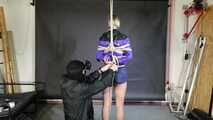 Myxxxy tied and gagged in shiny nylon Shorts and Windbreaker