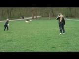 Katharina and her friend wearing shiny nylon rainwear while playing soccer (Video)