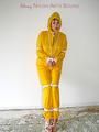 Leonie tied and gagged outdoor wearing shiny yellow rainwear (Pics)