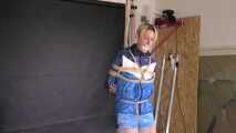 Myxxxy bound, gagged and spanked in a shiny nylon Shorts and Windbreaker