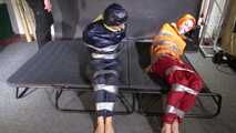 Myxxxy and Aiyana tied and gagged in shiny nylon Rainwear