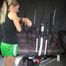 Watching sexy Sandra during her workout wearing a sexy green shiny nylon shorts and a black top (Video)