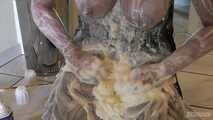 First messy experience with whipped cream on the floor